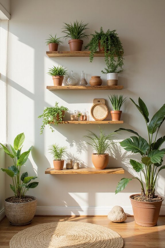 bamboo floating shelves decor